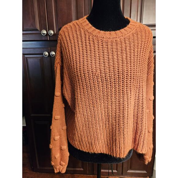 Moon & Madison Cropped Bubble Sleeve Chunky Knit Sweater Terracotta Size XS - Picture 1 of 9